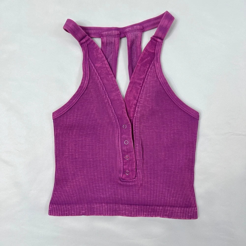Free People Movement Free Throw Henley Crop Tank - Magenta - XS/S - Picture 4 of 8